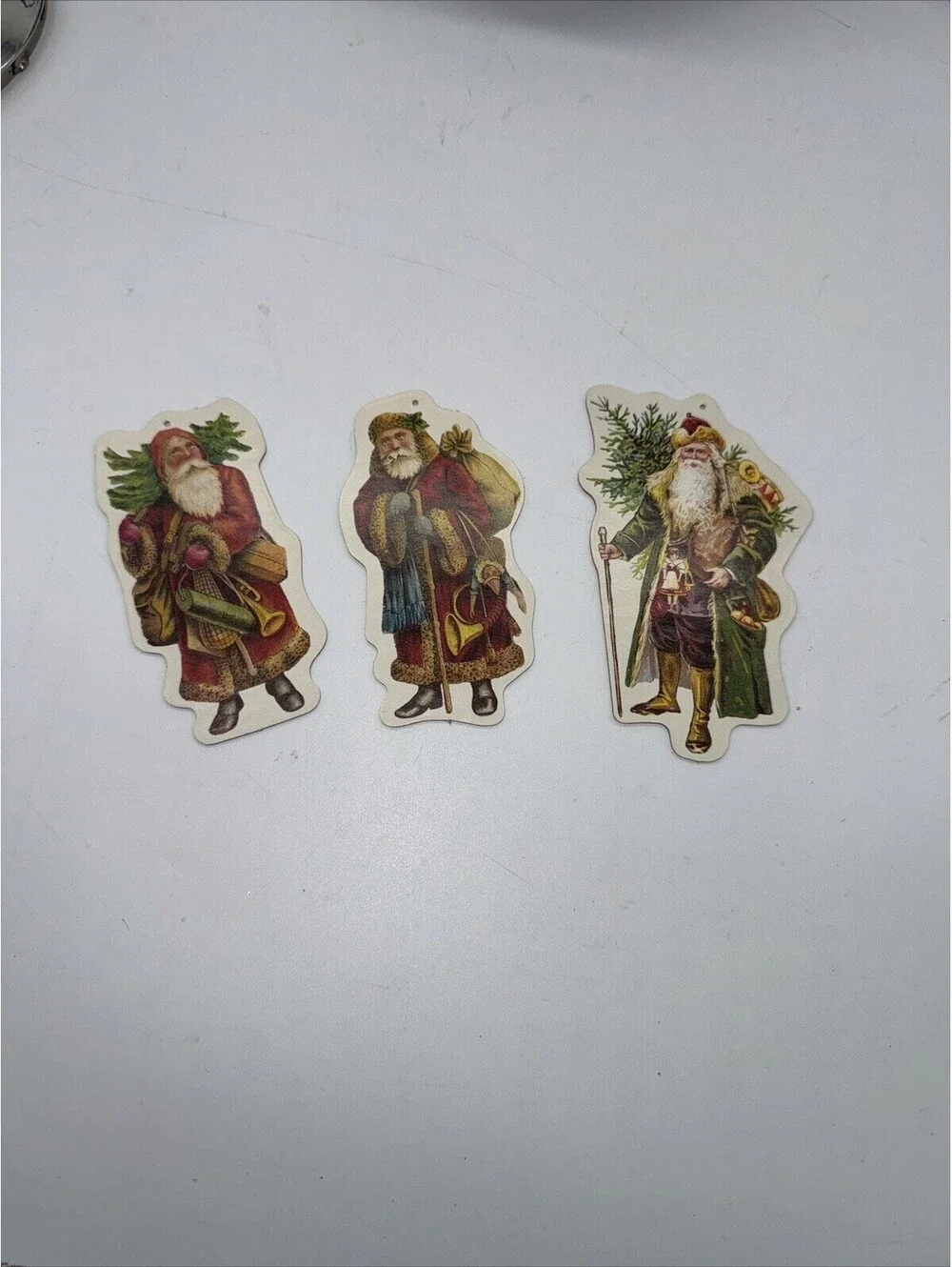 Vtg Victorian Old World Santa Ornament Lot Die Cut cardboard 2 Sided Christmas